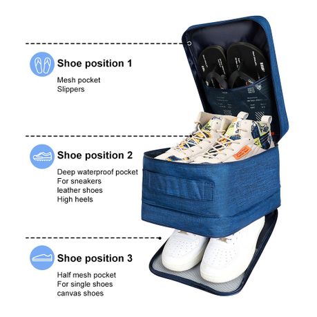 3-Layer Travel Shoe Organizer Bag - Blue