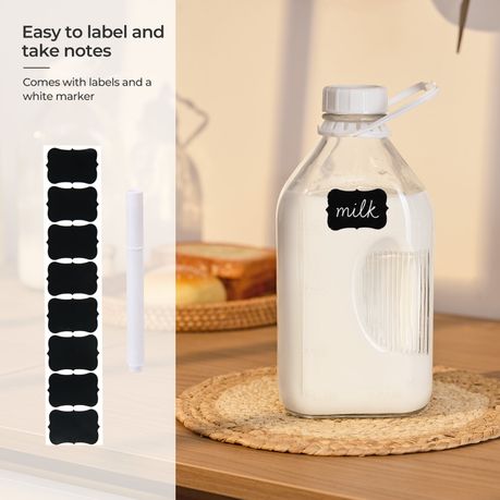 1.9L Glass Milk Bottles with Airtight Lids | 2-Pack