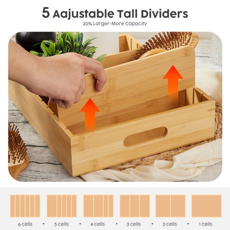 Bamboo Adjustable Cutlery Tray 5-Divider Drawer Storage Organizer