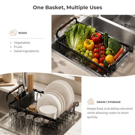 Expandable Over-Sink Dish Drying Rack with Cutlery Holder | 40–55 cm