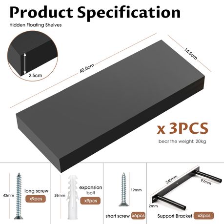 Black Home Office Floating Shelves - 3-Pack
