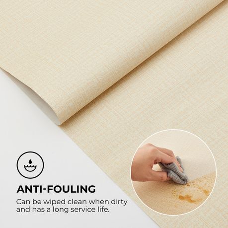 Self-Adhesive Faux Linen Wallpaper Peel and Stick PVC Wall Covering - Beige