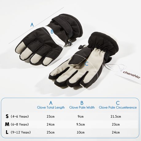 Kids Winter Gloves Waterproof Thermal Snow Ski Mittens - Black