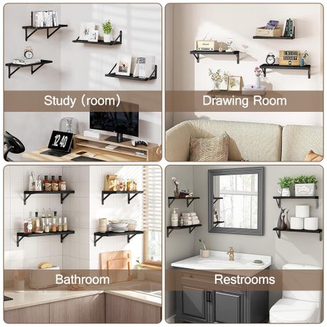 4-Pack Rustic Wooden Wall Floating Shelves - DIY Home Décor