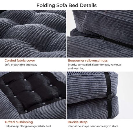 Grey 3-in-1 Folding Sofa Bed