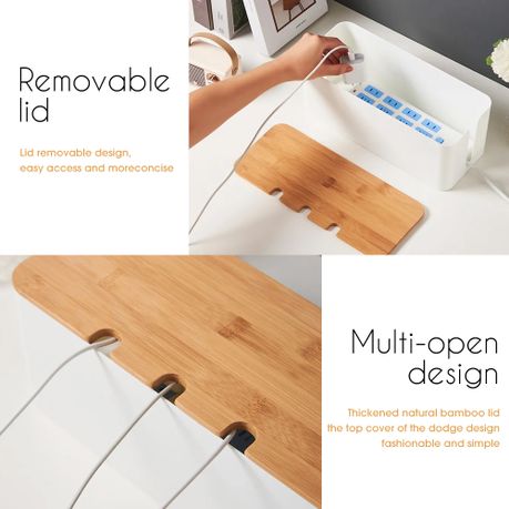 Airtight Cable Storage Box Set of 2 with Bamboo Lids | White