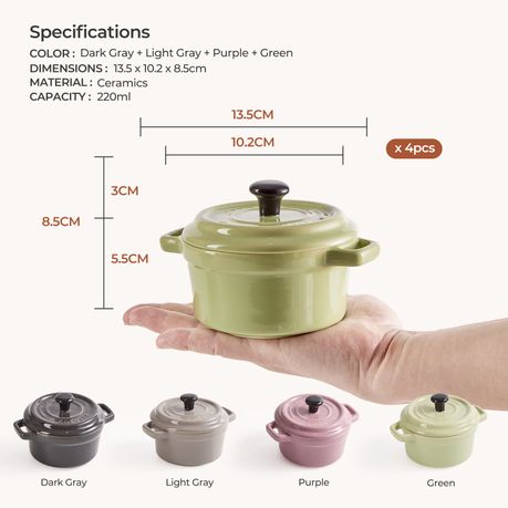 220ml Ceramic Ramekin Dishes with Lids (Set of 4)