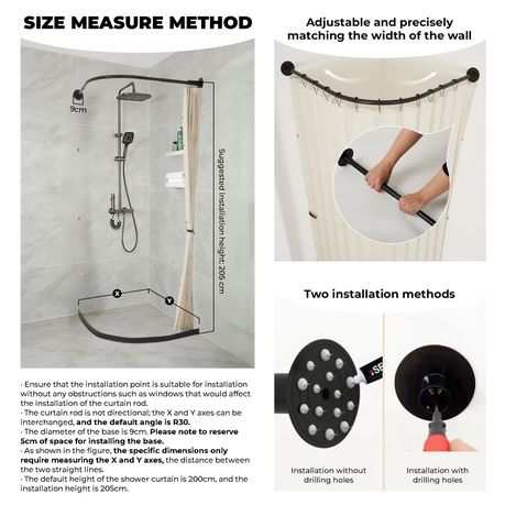 Chenshia Magnetic Folding Shower Curtain Kit No-drill & Waterproof Curtain