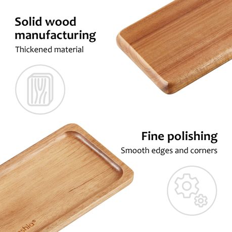 5-Piece Acacia Wood Serving Tray Tabletop Decorative Organiser Tray - Rectangle