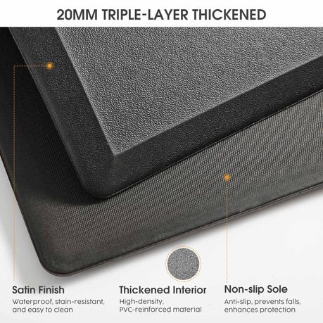 Black Anti-Fatigue Kitchen Floor Mat 75x44cm