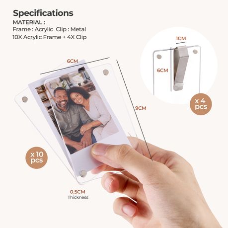 10-Pack Acrylic Magnetic Photo Frames with 4 Clips