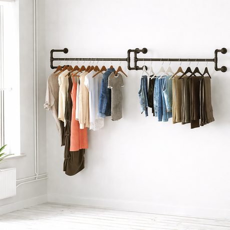 2-Pack Wall-Mount Industrial Pipe Clothes Rack