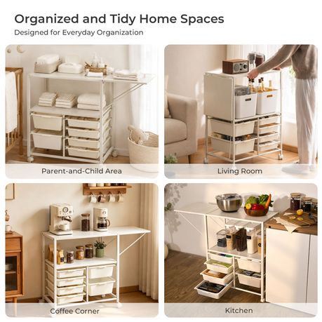 Extendable Kitchen Storage Cart with 6 Drawers