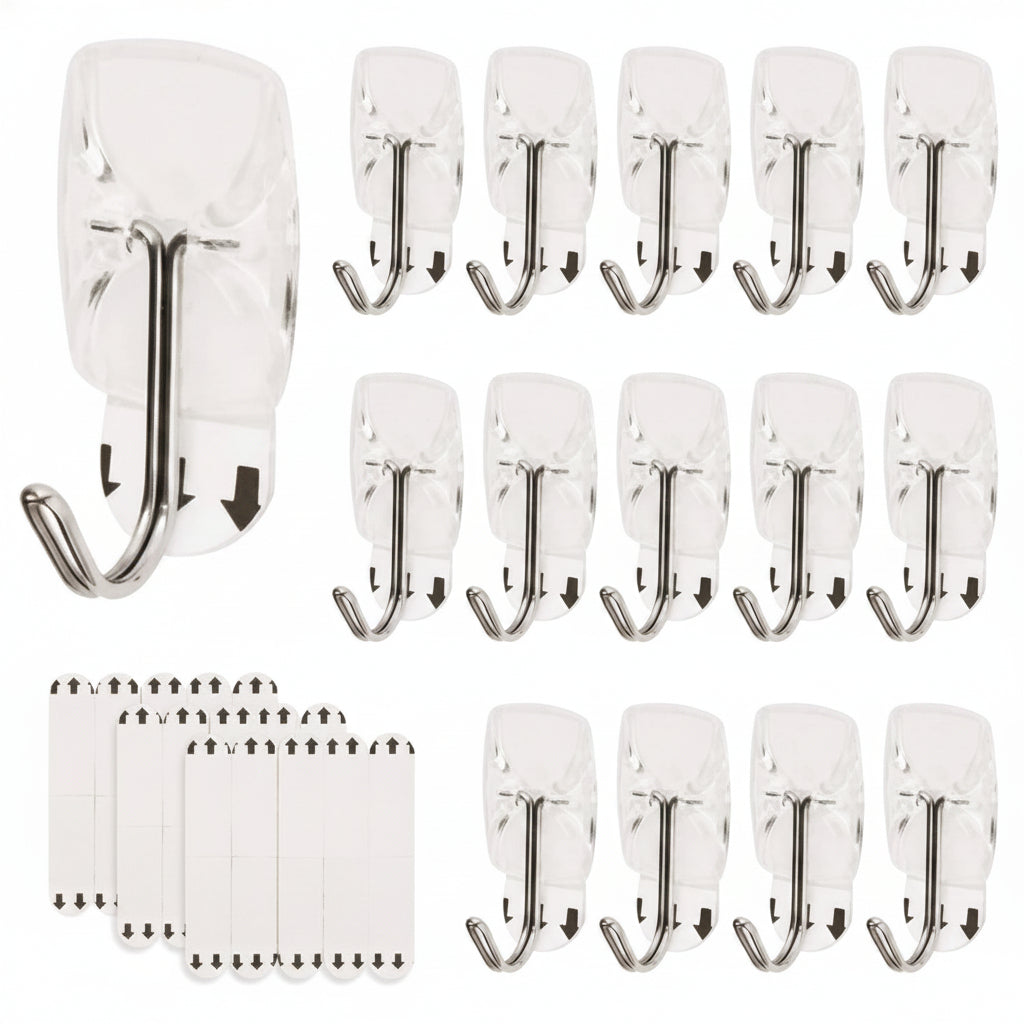 Clear Adhesive Hooks - 15Pc