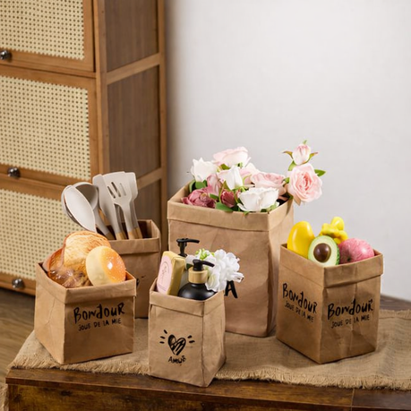 5Pc Washable Kraft Paper Storage Bags with Writing