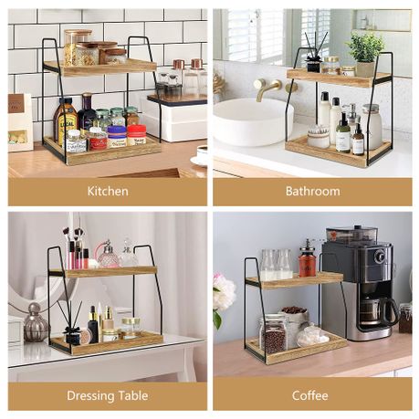 2-Tier Wooden Countertop Organizer Rack