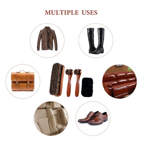 Horsehair Shoe Brush Set Suede Leather Shine Polish Cleaning Kit