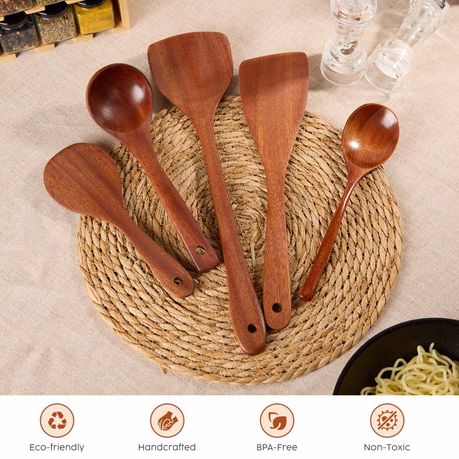 Ebony Wood Cutlery 5 Piece Set Cooking Utensils