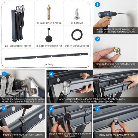 2m Wall-Mounted Aluminium Drying Rack with Windproof Clips