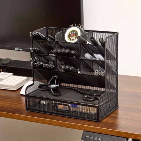 Chenshia Mesh Desktop Stationary Organizer with Drawer Pens Holder for Desk