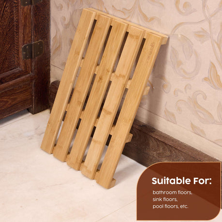Bamboo Bath Mat Wooden Shower Non-Slip Waterproof Board