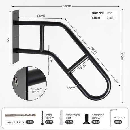 Stair Handrail 45 Degree Tilt Carbon Steel Grab Bar