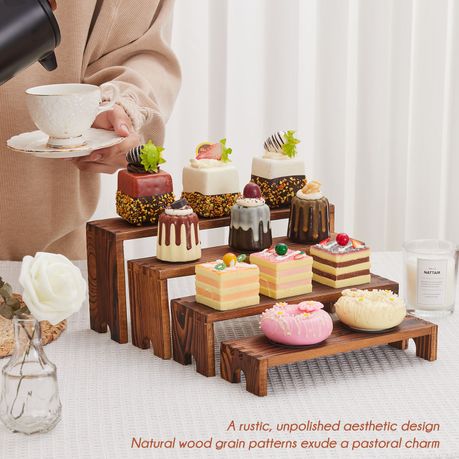 Solid Wood Display Risers 4Pc Retail Showcase Shelf Stand