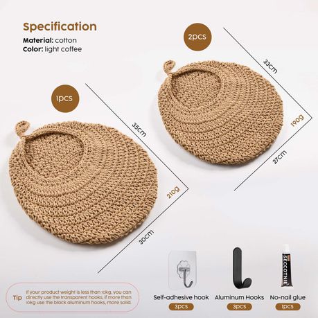 Woven Hanging Fruit Baskets with 6 Hooks - 3 Pack