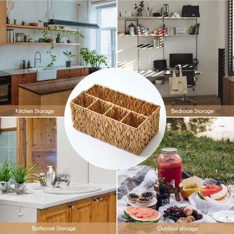 Chenshia 4-Compartment Hand-Woven Wicker Cutlery Holder Tabletop Organizer