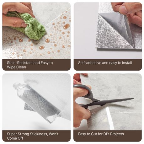Marble Peel & Stick Vinyl Wall Tiles 30x60cm - 10 Pack