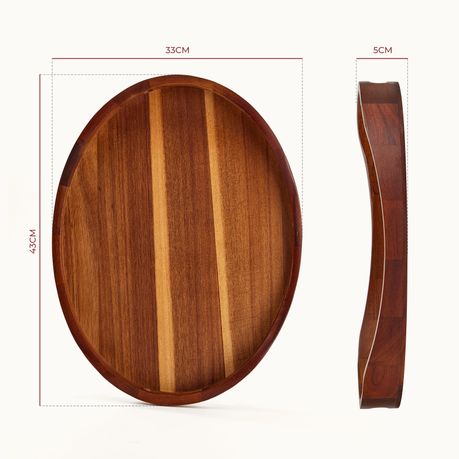 Oval Acacia Wood Serving Tray with Handles