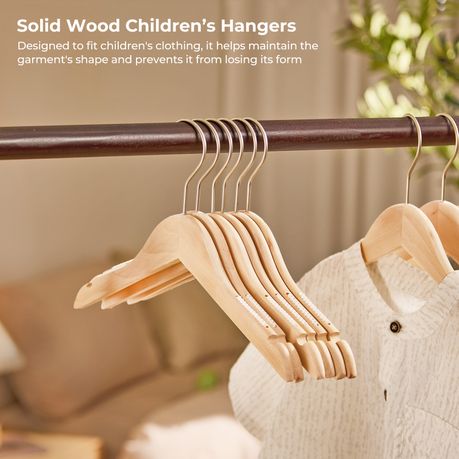 10Pc Wooden Kids Clothes Hangers with Anti-Slip Shoulder Grooves