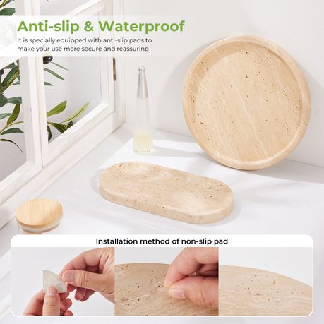 Travertine Tray Vanity Organizers - Round and Ellipse