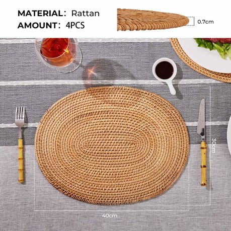 40cm Boho Handwoven Oval Placemats Trivets Underplates - 4 Pack