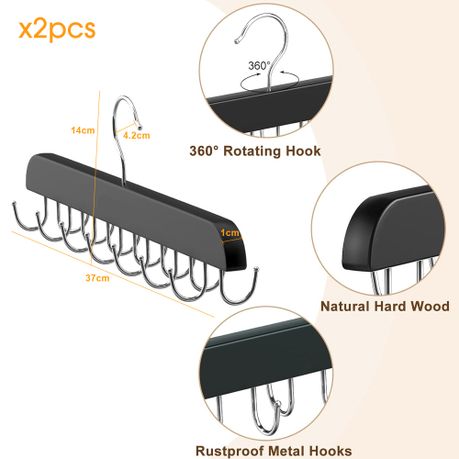 Wooden Belt Hanger with 14 Hooks (2 Piece)