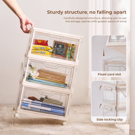 Chenshia 4-Tier Foldable Stackable Storage Box with Wheels & Magnetic Door