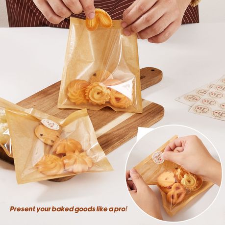 Kraft Paper Food Bags with Window - 100 Pack
