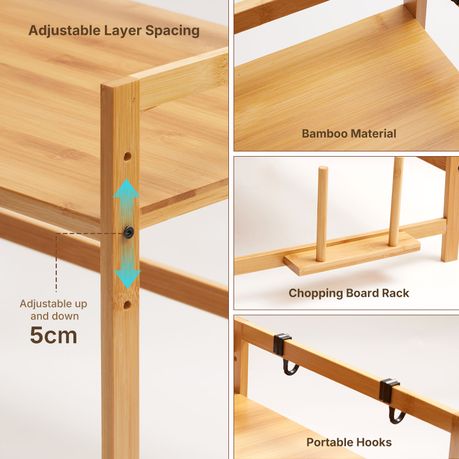 Bamboo Over Microwave Kitchen Countertop Storage Rack