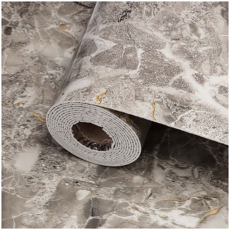 Golden Grey Marble-Effect Self-Adhesive Vinyl Roll | 40 cm × 3 m
