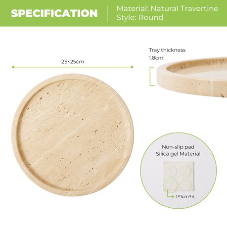 Travertine Decorative Tray Marble Vanity Organizer - Round
