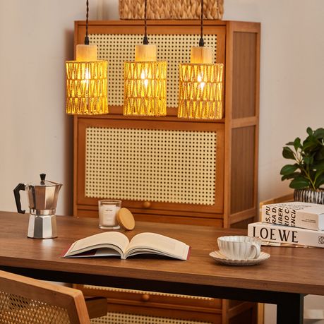 3-Piece Handcrafted Woven Rattan Lampshade Light Cover & Home Decor