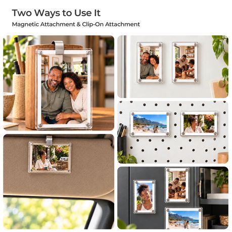 10-Pack Acrylic Magnetic Photo Frames with 4 Clips