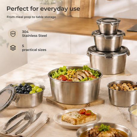 Stainless Steel Nesting Food Storage Container - Set of 5