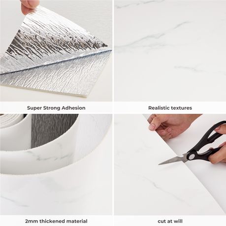 White Marble-Effect Self-Adhesive Vinyl Roll | 40 cm × 3 m