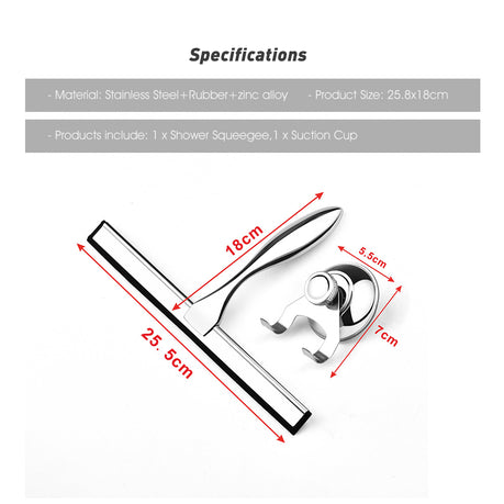 Shower Squeegee Stainless Steel Glass Cleaner Wiper