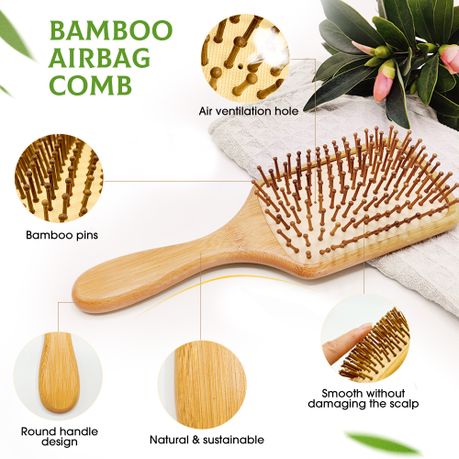 Bamboo Bristle Paddle Hairbrush - Firm Detangling & Scalp Massager