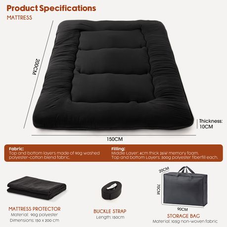 Futon Style Mattress Tri Fold Memory Foam Floor Bed