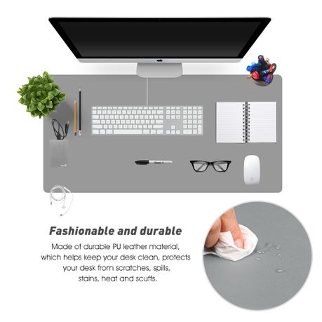 Leather Desk Pad Large Portable Desk Mat - Light Grey