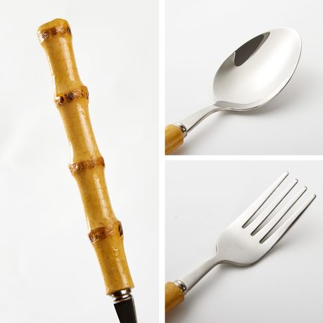 Bamboo Cutlery Set Stainless Steel Luxury Knives Forks Spoons Pack