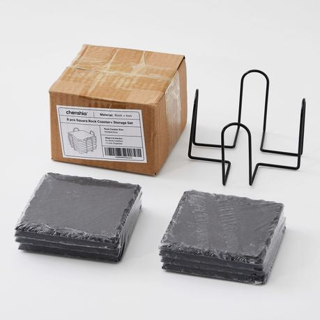 8Pc Square Slate Coaster Set